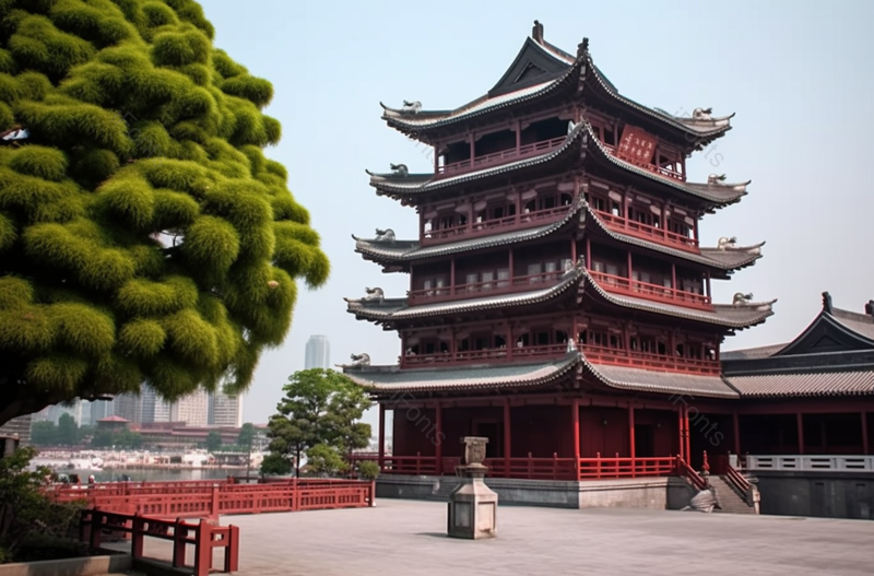 蓝天白云下的古典楼阁建筑,高清,摄影图,摄影图片,图片大全,摄影图免费下载